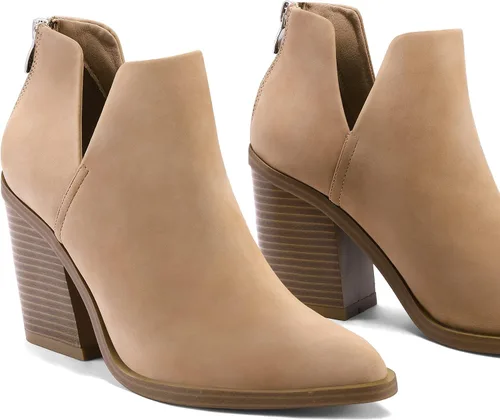 Vista 2 de mysoft Botines para mujer, sin cordones, puntera puntiaguda, gruesos, apilados, de tacón medio
