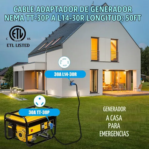 Vista 4 de Tellegloww - Adaptador de interruptor de transferencia de generador NEMA TT-30P a L14-30R de 10 pies
