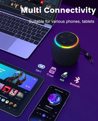 Vista 4 de LENRUE Altavoz Bluetooth, altavoz inalámbrico con espectáculo de luz dinámico, sonido nítido, TWS, altavoz portátil para teléfonos, mesas