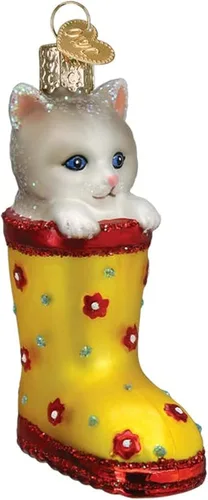 Vista 10 de Old World Christmas - Adorno de gato calico de vidrio soplado para árbol de Navidad, decoración festiva hecha a mano, colección de gatos