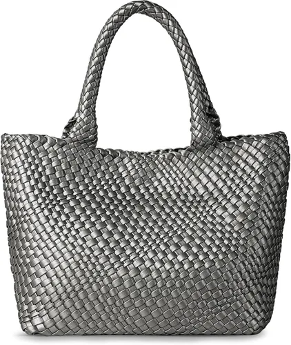 Vista 8 de Bolso de hombro tejido para mujer, asa superior de moda, piel vegana suave