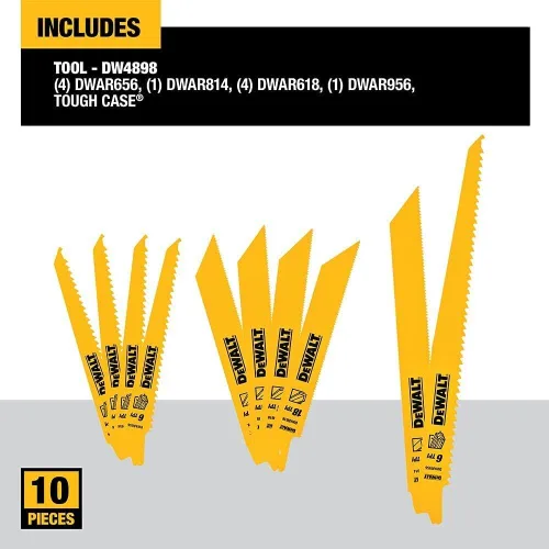 Vista 5 de DEWALT Hojas de sierra recíproca, juego combinado de 10 piezas, varios tamaños (DW4898)