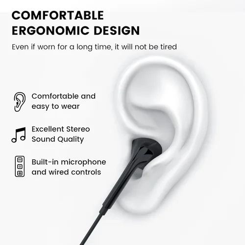 Vista 4 de MOSWAG - Audífonos con cable y con micrófono, auriculares intrauditivos de 3,5 mm con micrófono adecuados para teléfonos inteligentes, computadoras