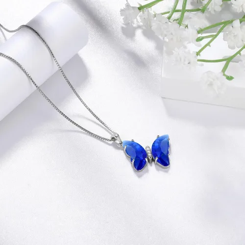 Vista 3 de Collar de corazón de mariposa para mujer, plata de ley 925, dije de piedra natal de animales, joyería de cumpleaños de boda