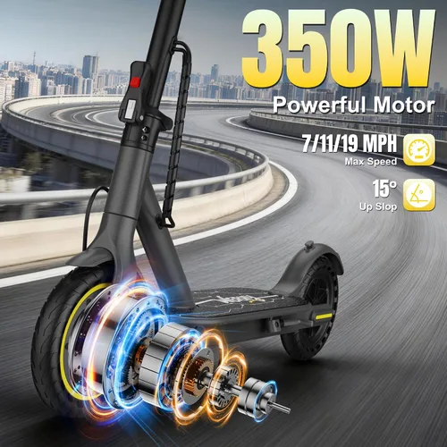 Vista 4 de Patinete eléctrico para niños de 6 a 10 años, motor de 350 W, velocidad de 19 millas por hora y rango de 15 millas, neumáticos sólidos de 8.5