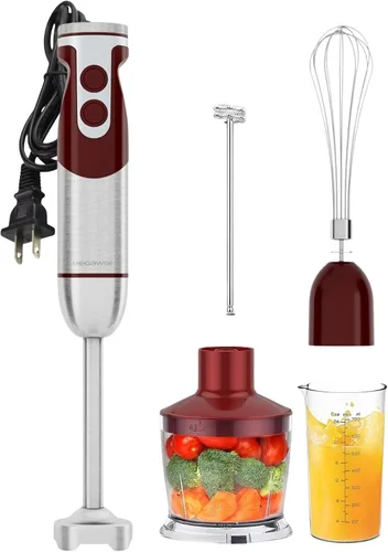 Vista 13 de Megawise Batidora de Mano de Alta Potencia – 400W de Potencia Máxima con Accesorios Versátiles 3 en 1 (Eje Mezclador, Batidor, Picadora); Diseño