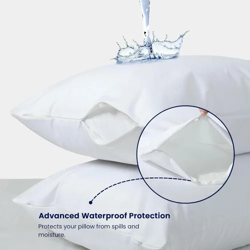 Vista 2 de Juego de 2 protectores de almohada impermeables de tamaño estándar, funda de almohada de microfibra suave con cremallera, funda de almohada