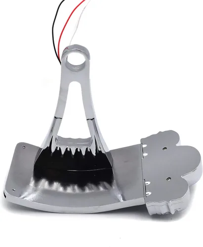 Vista 6 de Soporte de placa de matrícula de montaje lateral de curva cromada con luz trasera LED de calavera 7/8 "1" eje [P/N: USMT301A-S-CD] Cromo