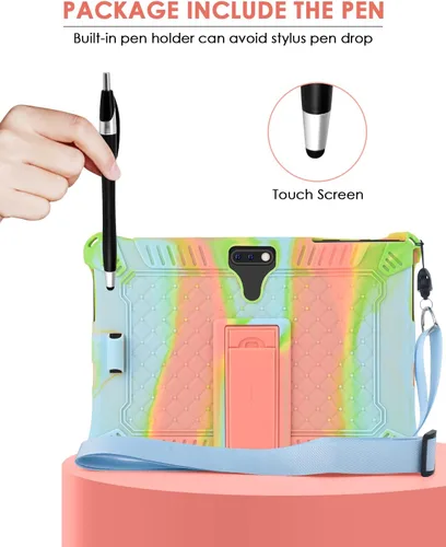 Vista 6 de DETUOSI Feonal - Funda de silicona de 10 pulgadas con correa para el hombro y lápiz capacitivo, funda para tablet con soporte multiángulo, funda