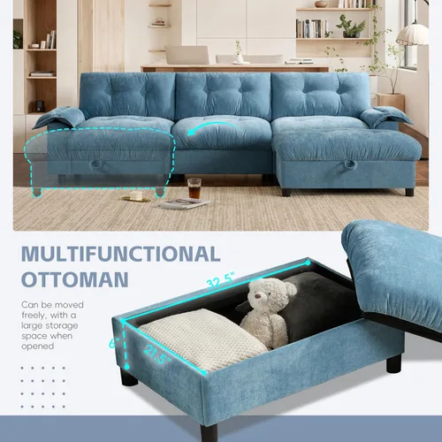 Vista 48 de Sofá modular moderno en forma de U de 115 pulgadas, juego de sofás tapizados grandes con asiento de almacenamiento, sofá cama convertible con diván