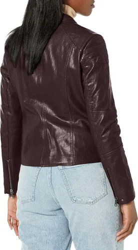 Vista 2 de Kenneth Cole Chaqueta corta clásica de piel sintética para mujer
