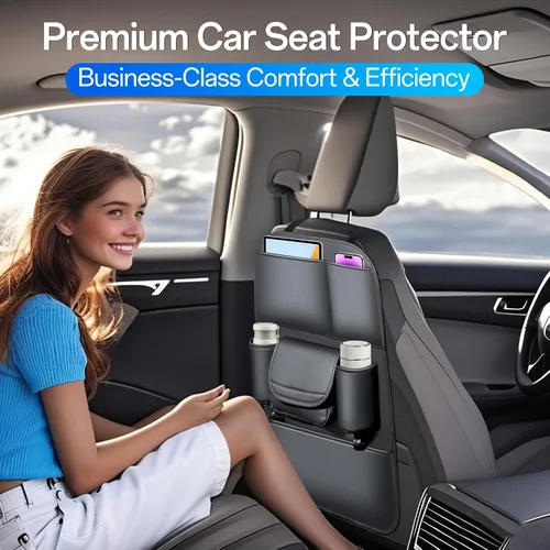 Vista 5 de Organizador de Asiento Trasero de Coche de Cuero Parte Trasera del Asiento Organizadores de Coche para Niños Conductores Impermeables Alfombrillas