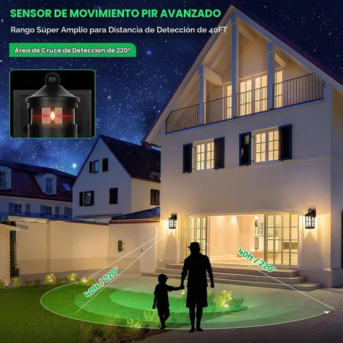 Vista 4 de Luces de porche con sensor de movimiento de 13 pulgadas, accesorios de luz exterior de anochecer a amanecer 100% de aluminio resistente a la Negro