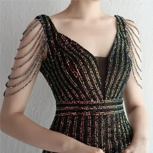 Vista 5 de Mordarli Vestidos de fiesta con lentejuelas en la espalda para mujer, con abertura, vestidos formales largos, vestidos de noche de espaguetis