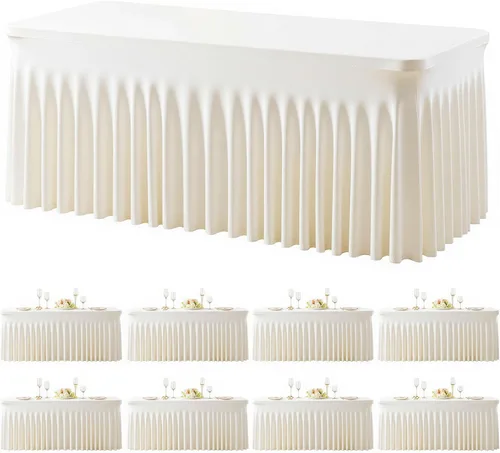 Vista 51 de Paquete de 2 manteles color azul bebé para mesas rectangulares de 6 pies, mantel ajustable de elastano, fundas de mesa elásticas de 6 pies, manteles