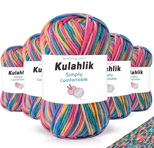 Vista 7 de Hilo acrílico de 1.76 oz (1 x 1.76 oz) para tejer y tejer, hilo de hilo degradado colorido, 1 rollo de madejas, hilo acrílico multicolor, perfecto