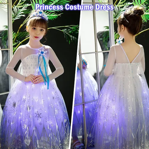 Vista 3 de Disfraz de princesa iluminado para niñas, disfraz de fiesta de cumpleaños de Halloween, disfraz de cosplay para niños