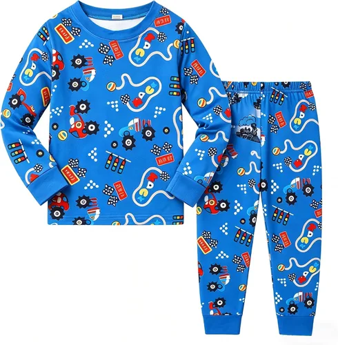 Vista 11 de Pijamas para Niños Pequeños, Conjunto de Ropa para Niños Pequeños, Ropa de Dormir de Planeta y Tren, Manga Larga, 100% Algodón, 2 Piezas, Pijamas