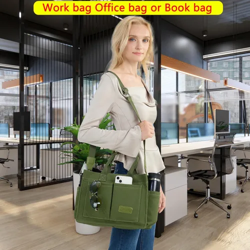 Vista 6 de Bolso de mano para mujer con compartimentos, bolso grande de lona para mujer, bolso cruzado de trabajo, portátil, bolsa de libros, bolsos de hombro