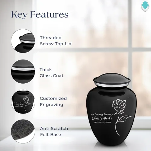 Vista 2 de Geturns Abraza pequeñas urnas de cremación de rosas personalizadas para cenizas humanas, urna funeraria negra para mujeres y hombres, 44 libras