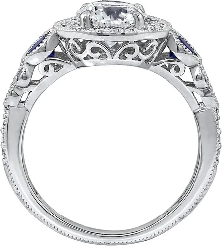 Vista 2 de Tienda Collection Platinum-Plated Sterling Silver Infinite Elements Cubic Zirconia Antique Round-Cut and Created Sapphire Ring