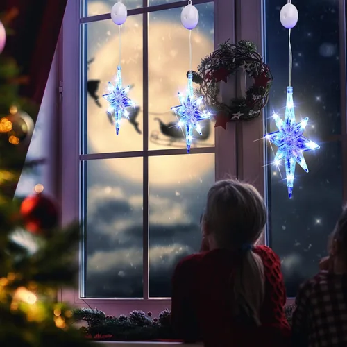 Vista 22 de VIHOSE 6 luces de ventana de Navidad de Belén de 10.6 pulgadas, luces LED de plástico, luces de silueta de ventana de Navidad, adornos colgantes