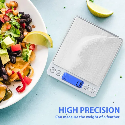 Vista 8 de Báscula de alimentos, báscula de cocina recargable con bandejas de 105.82 oz/0.00 oz, mini báscula con función de tara, báscula digital de gramos