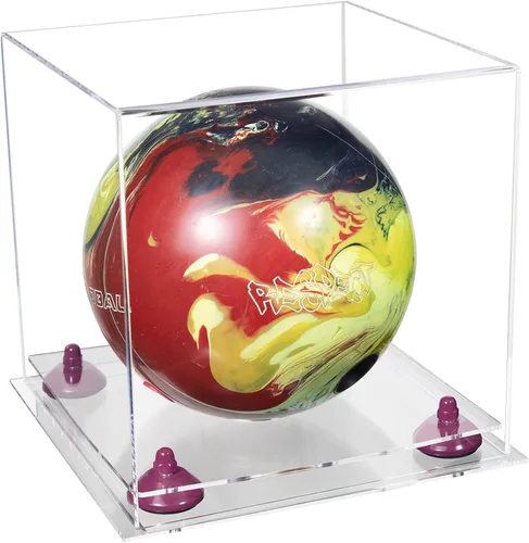 Vista 38 de Better Display Cases Acrylic Bowling Ball Display Case with Mirror Case, Yellow Risers and Clear Base (B33/A028)