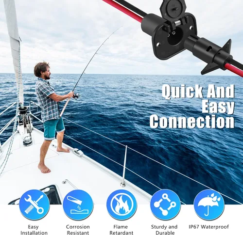 Vista 2 de Juego de enchufe y receptáculo de motor de arrastre de 12 V, calibre 8, 2 cables, impermeable, de conexión rápida, conector de motor de arrastre