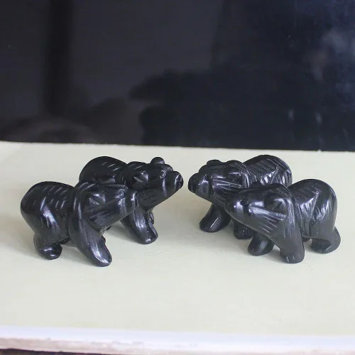 Vista 6 de Figura de oso de cristal tallada a mano, estatua de animal tallada en oficina, decoración del hogar, 1.5 pulgadas (obsidiana negra)