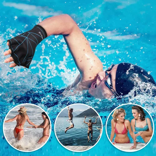 Vista 7 de TAGVO Guantes acuáticos de natación, guantes acuáticos para ayudar a la resistencia de la parte superior del cuerpo, guantes de natación con malla