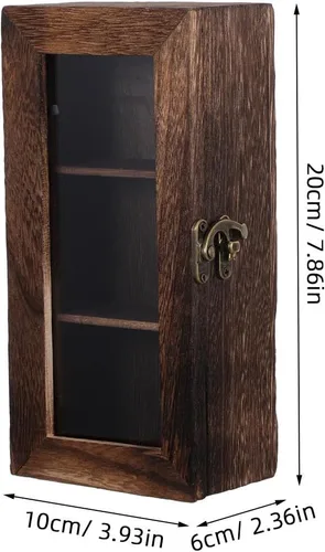 Vista 2 de SEWACC 3-compartment Display Box with Acrylic, Pine Wood Cabinet Organizer