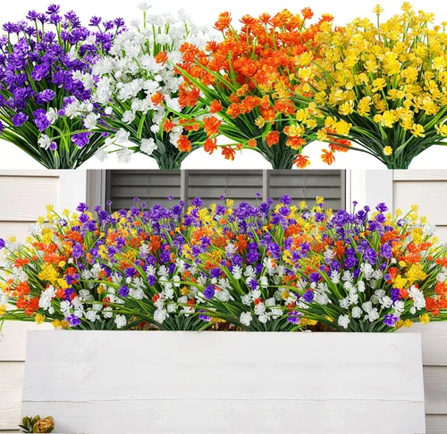 Vista 16 de AmyHomie 20 paquetes de flores artificiales para exteriores, resistentes a los rayos ultravioleta, no se decoloran, plantas de plástico, decoración