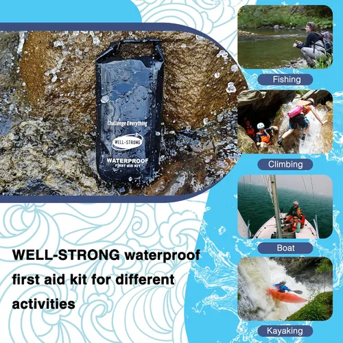 Vista 3 de Kit de Primeros Auxilios Impermeable con Tapa Enrollable para Barco, Kit de Emergencia con Contenidos Impermeables para Pesca, Kayak, Canotaje