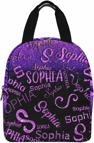 Vista 20 de InterestPrint Bolsa de almuerzo con nombre personalizado para hombres y mujeres, color rosa, blanco y negro, con lunares personalizados, enfriador