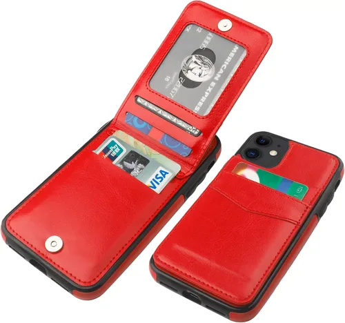 Vista 9 de KIHUWEY - Funda tipo cartera para iPhone 11, tarjetero con soporte, color negro Ranuras para tarjetas de crédito, soporte, piel sintética