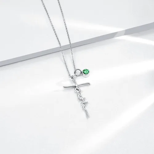 Vista 3 de PRAYMOS - Collar de plata de ley 925 con dije de cruz lateral, para mujer, ópalo sintético, cadena de 18 pulgadas y extensor ajustable de 2 pulgadas