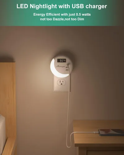 Vista 5 de Alitayee Luz nocturna LED, luces nocturnas enchufables a la pared, luz nocturna inteligente con sensor de luz nocturna con cargador USB C