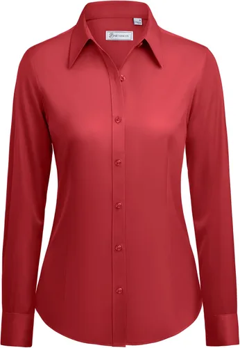 Vista 10 de siliteelon Camisas con botones para mujer: camisa de vestir de manga larga sin arrugas, ajuste clásico, con cuello, color sólido, formal