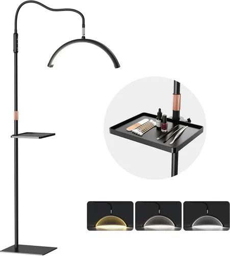 Vista 9 de Mznoo Luz de pestañas, lámpara de media luna con bandeja de herramientas, luz de luna LED para extensiones de pestañas, modos de color flexibles