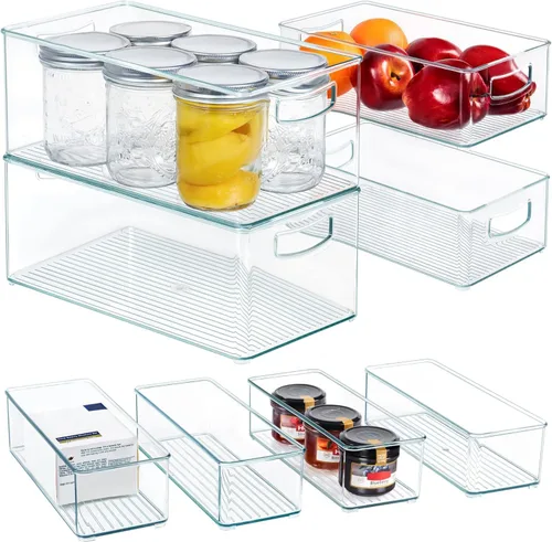 Vista 9 de Hudgan Paquete de 2 cubos organizadores apilables de despensa de lados rectos para edición del hogar, 13.5 pulgadas de largo x 7.5 pulgadas de ancho