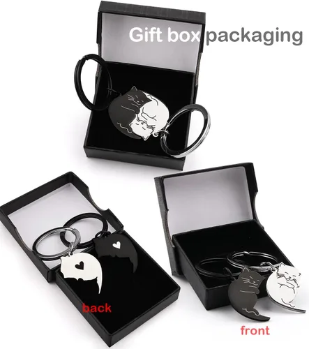 Vista 4 de Regalos para parejas para novio, novia, amiga, día de San Valentín, regalo ideal, lindo gato llavero conjunto a juego para parejas