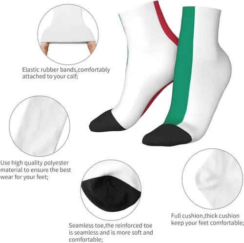 Vista 5 de Calcetines tobilleros con bandera italiana de verano, corte bajo, deportivos, cómodos, transpirables, casuales, para hombre y mujer, 2, 1 Negro