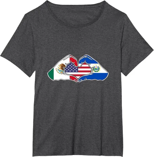 Vista 28 de Corazón manos México, El Salvador y Estados Unidos. Camiseta, Negro