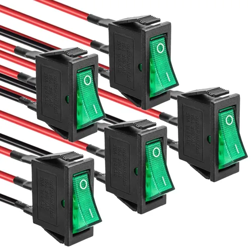 Vista 11 de KCD3 SPST de encendido/apagado de 3 pines, 2 posiciones, interruptor basculante instantáneo DC 12V-24V 30A con LED verde para barco - Paquete de 5