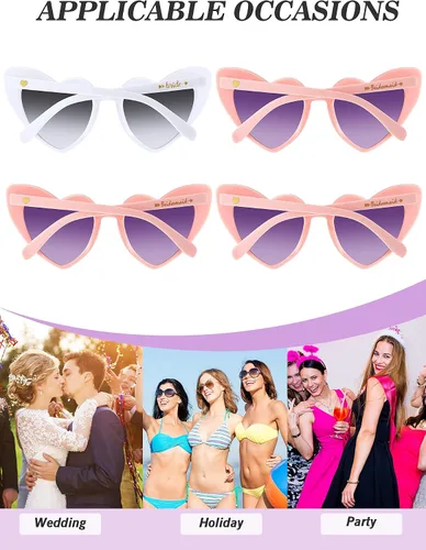 Vista 4 de 10 pares de gafas de sol para dama de honor, con forma de corazón, para mujer, fiesta, boda, propuesta
