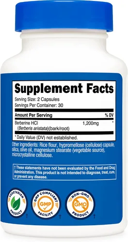 Vista 5 de Nutricost Berberina HCl 1200 mg, 60 cápsulas vegetarianas, sin gluten y sin OMG