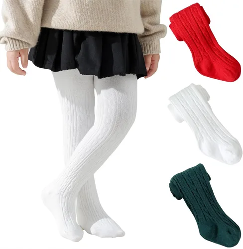 Vista 18 de Jormatt Medias de niña con punto trenzado, leotardos de algodón para niñas pequeñas, medias de invierno para recién nacidos y bebés