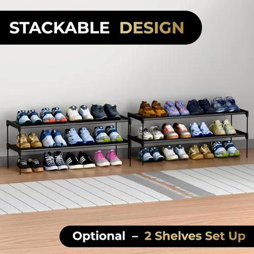 Vista 3 de ZYLO Zapatero para niños – (4) estantes no tejidos de alta calidad, 32 pulgadas de ancho, se adapta hasta 16-20 pares de zapatos – 4 estantes o (2)