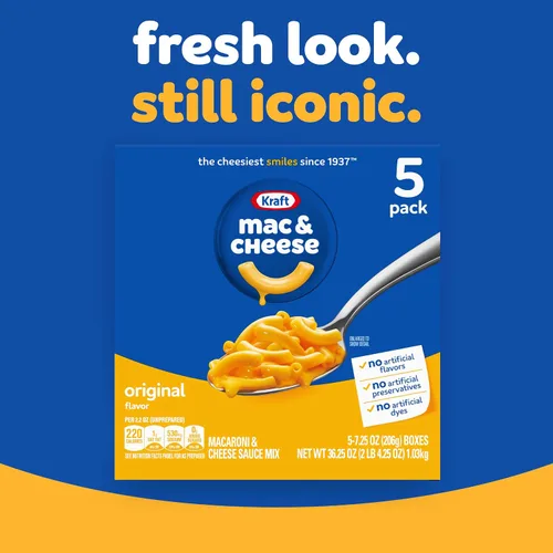 Vista 4 de Kraft Cena original de macarrones y queso (paquete de 5 unidades, cajas de 7.25 onzas)
